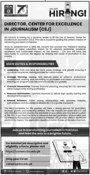 Job at the Institute of Business Administration Karachi 2025