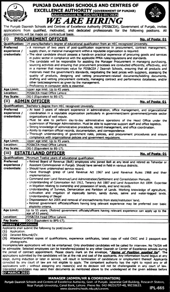 Punjab Daanish Schools Lahore Jobs 2025