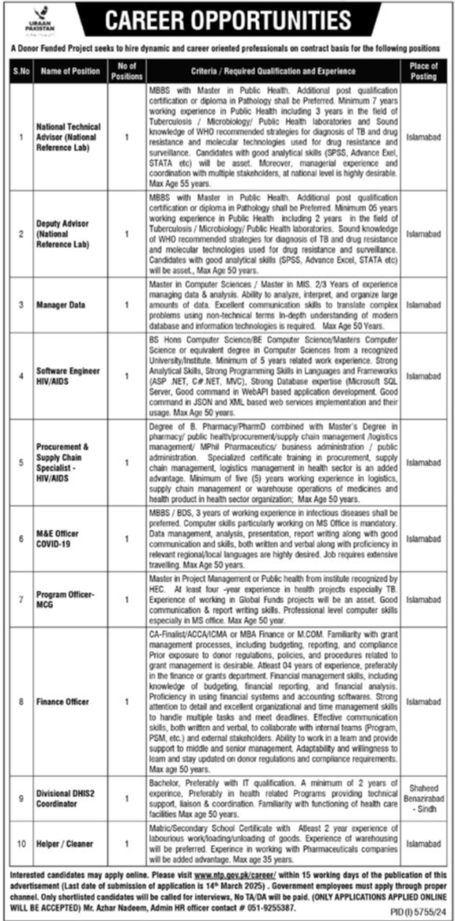 Career Opportunities in Donor-Funded Projects Islamabad Jobs 2025