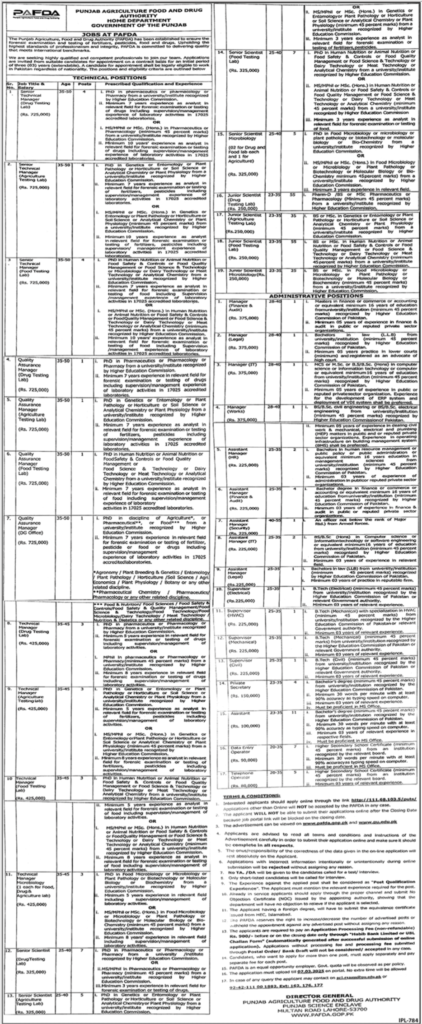 PAFDA Jobs 2025 – Punjab Agriculture Food & Drug Authority Vacancies