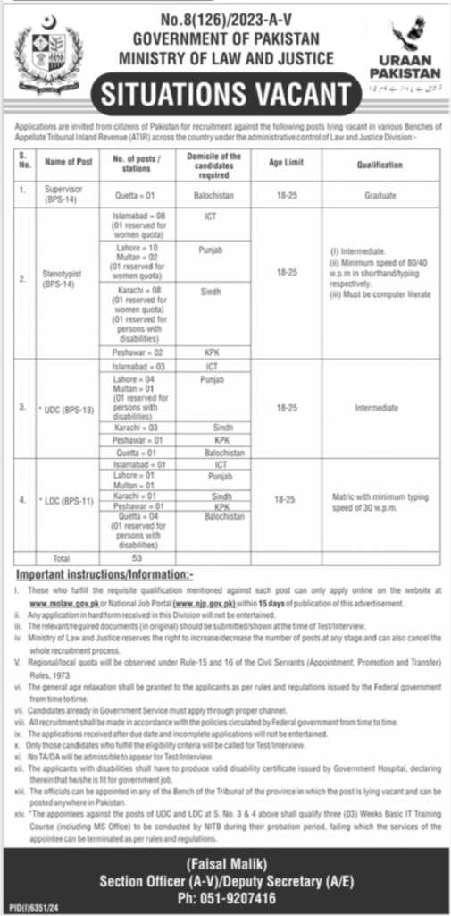 Latest Job Opportunities at the Ministry of Law and Justice Islamabad 2025